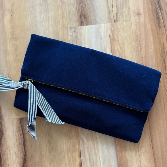 J. Crew Navy Velvet Clutch - Picture 1 of 6
